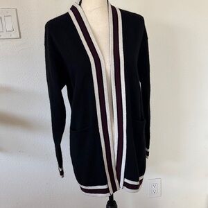 Aqua Black and White with maroon stripes Open Cardigan